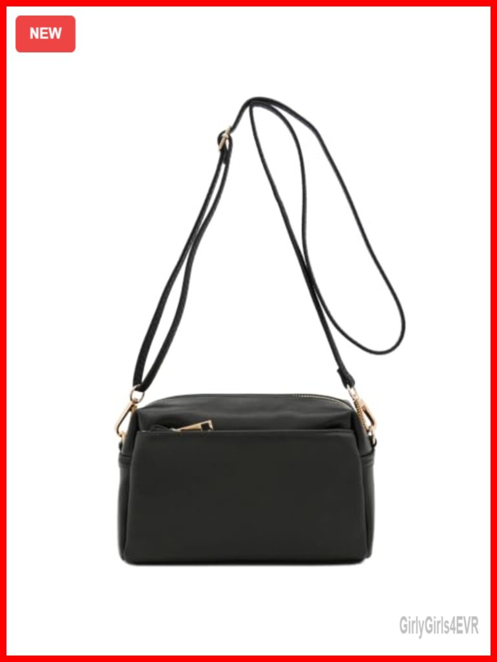 Triple Zip Small Crossbody Bag Faux Leather Gold Tone Hardware